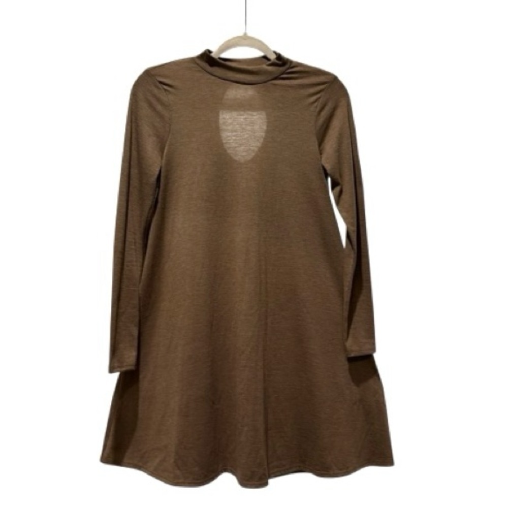 ING Brown Knit Swing Dress Keyhole Back Long Sleeve Size S